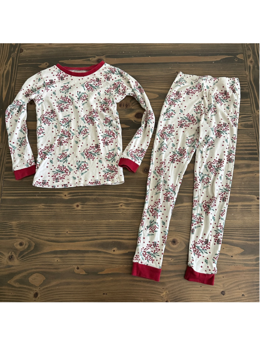 Burt's Bees Kids Girls Pajama Set Size 7 Christmas Red Berry Print 2 Piece